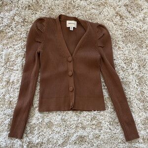 Industry Brown Ribbed Button-Up Cardigan Size S